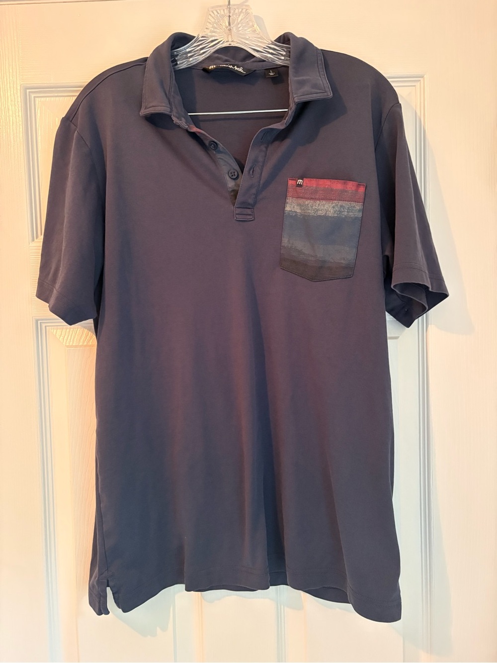 Travis Mathew Navy Polo with Striped Chest Pocket